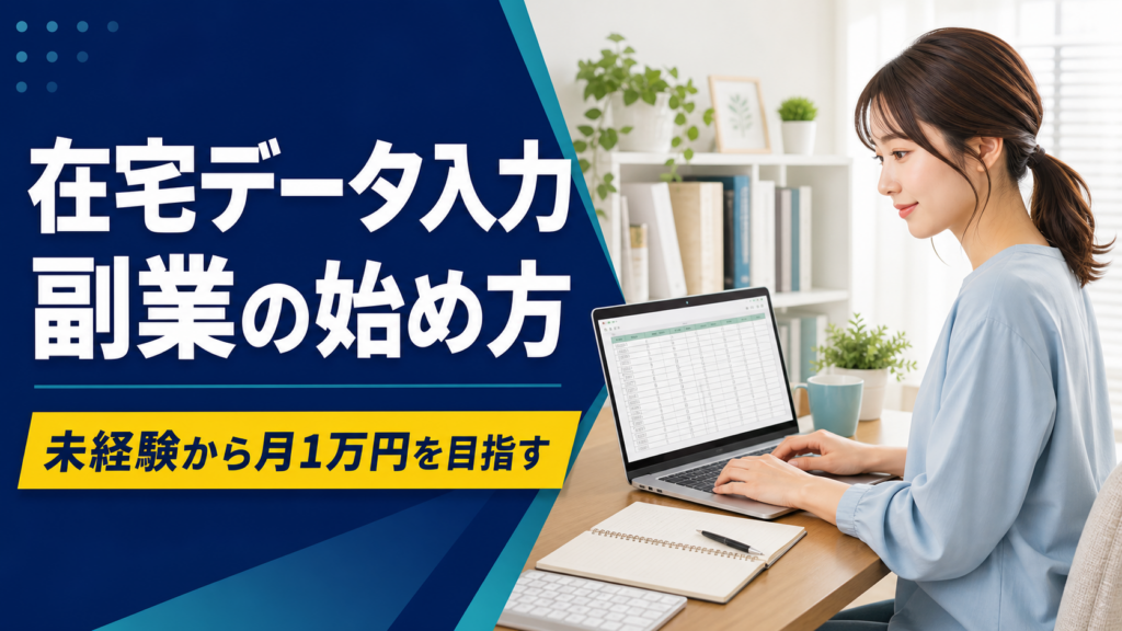 在宅データ入力の副業を始める女性とパソコン