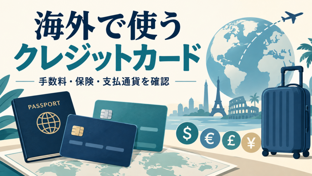海外で使うクレジットカードの手数料・旅行保険・支払通貨を示すアイキャッチ